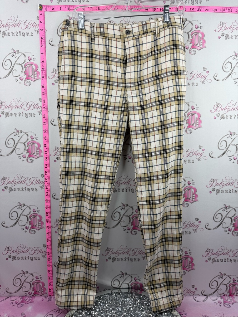 Zara pants straight leg plaid Cream and Tan Plaid Straight-Leg Pants